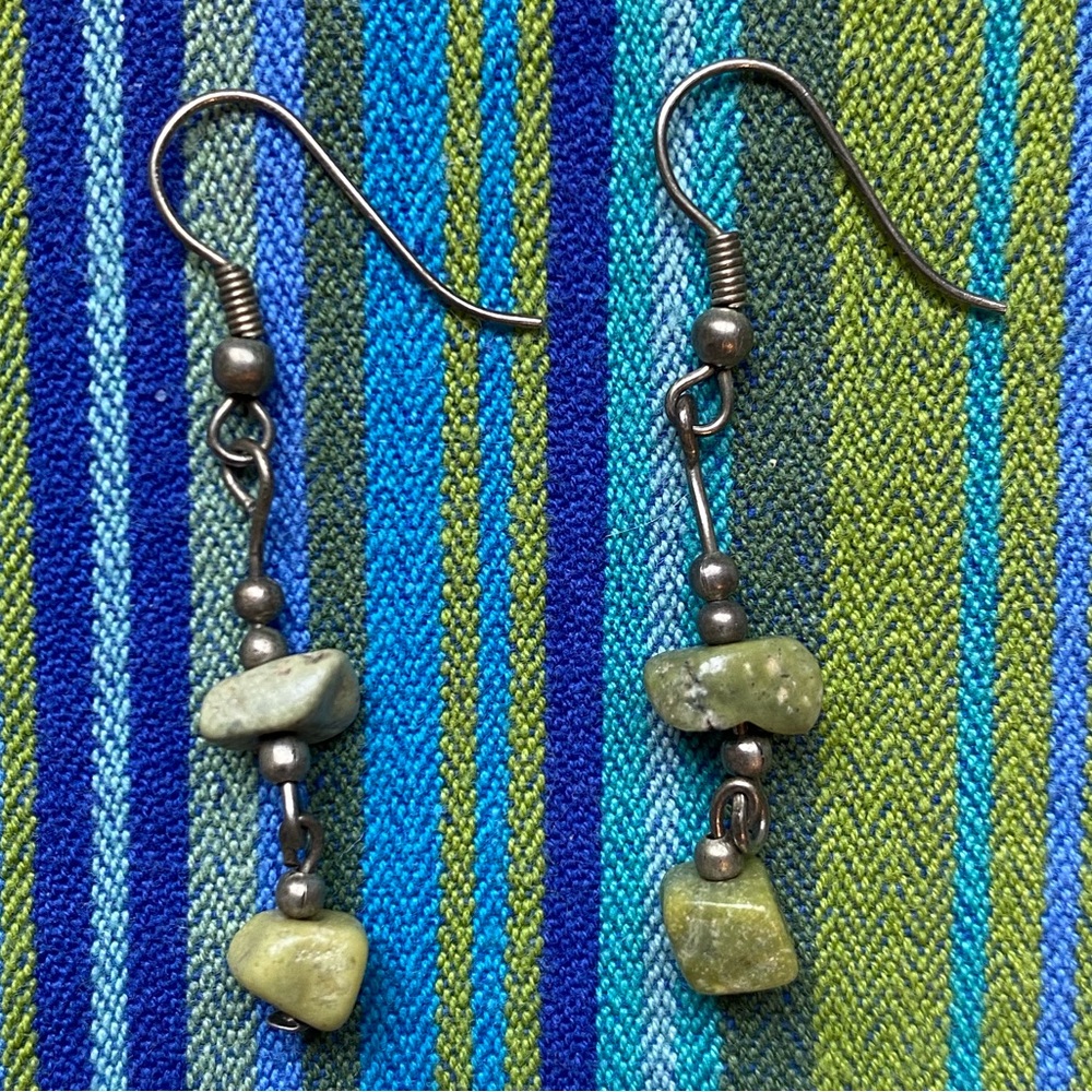 Olive Green Serpentine Stone Dangle Earrings